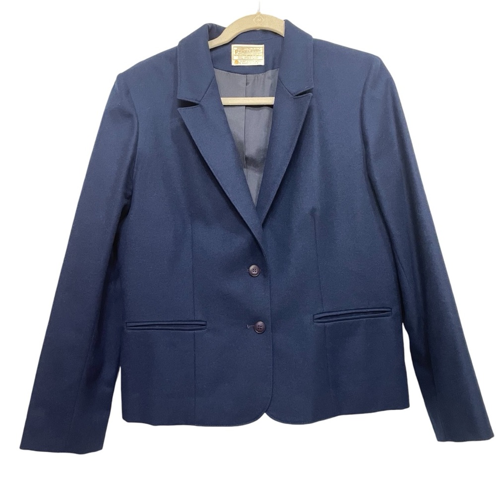 Vintage Pendleton Women 100% Virgin Wool Navy Blue Blazer Lined Coat Made in USA